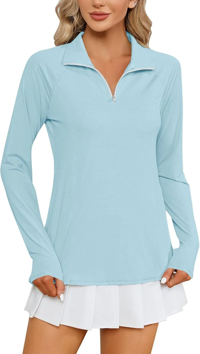 Women's UV Sun Protection 1/4 Zip Shirts Long Sleeve Rash Guard T-Shirt Lightweight Quick Dry Workout Running Tops