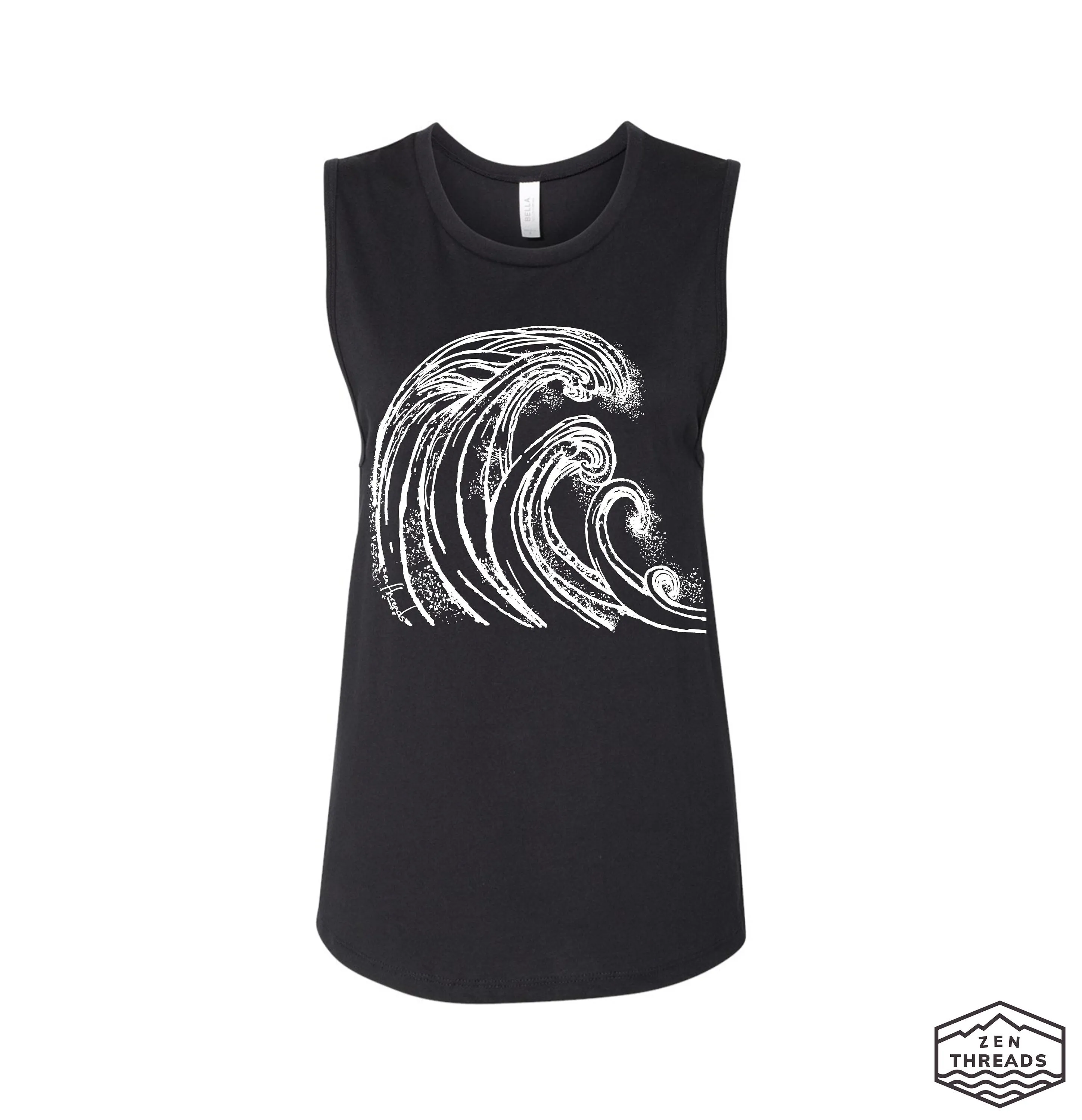 Womens WAVES Muscle Tank workout fitness tee ocean lover surf t-shirt surfer surfing California coast beach apparel wear top graphic coastal