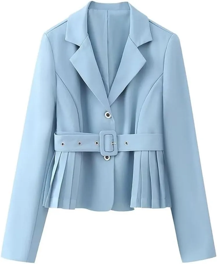 Women's Wear Minimalist Belt Wrinkled Suit High Waist High Waist Pants Set