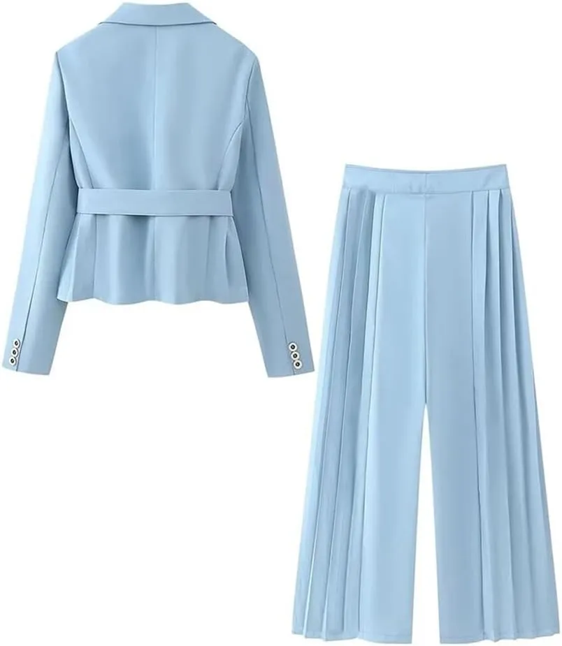 Women's Wear Minimalist Belt Wrinkled Suit High Waist High Waist Pants Set