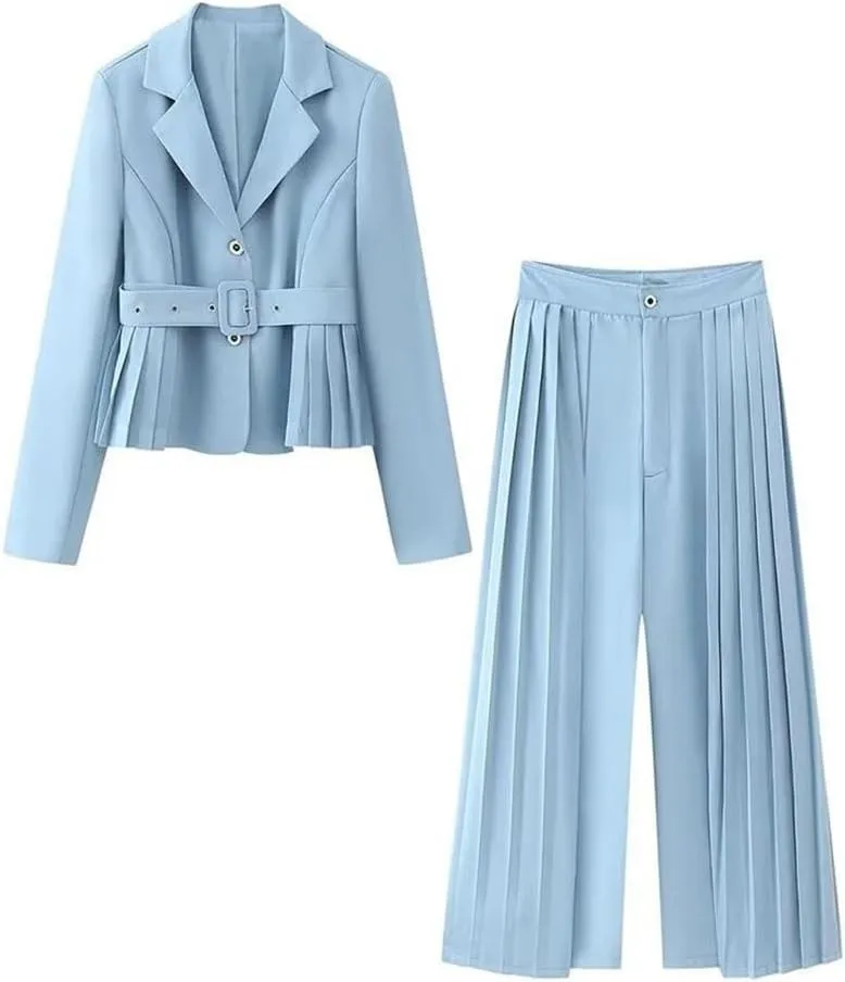 Women's Wear Minimalist Belt Wrinkled Suit High Waist High Waist Pants Set