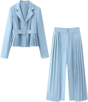 Women's Wear Minimalist Belt Wrinkled Suit High Waist High Waist Pants Set