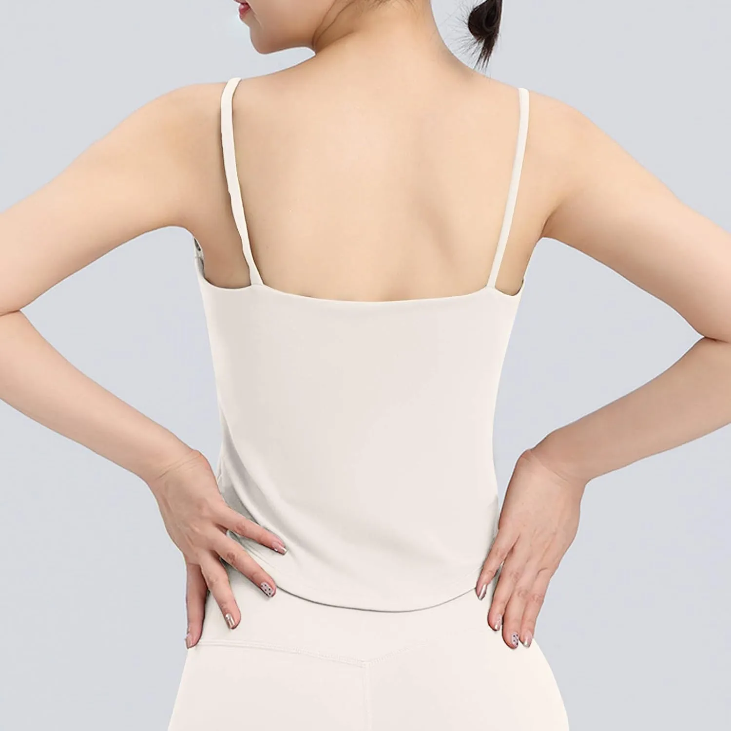 Womens Yoga Sleeveless Padded Tank Tops Round Neck Seamless Athletic Crop Top Summer Quick Dry Stretch Running Shirts