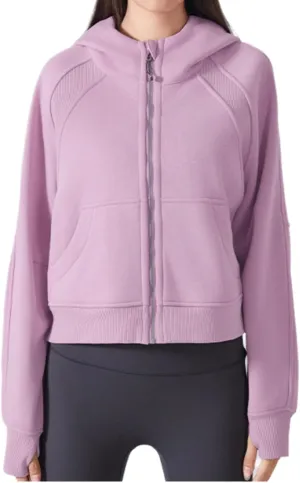 Women's Zip Up Hoodie Sportswear Short Design Thick Warm Yoga Wear Full Zipper Coat with Pockets
