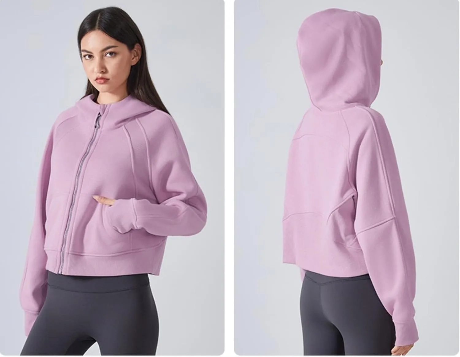 Women's Zip Up Hoodie Sportswear Short Design Thick Warm Yoga Wear Full Zipper Coat with Pockets
