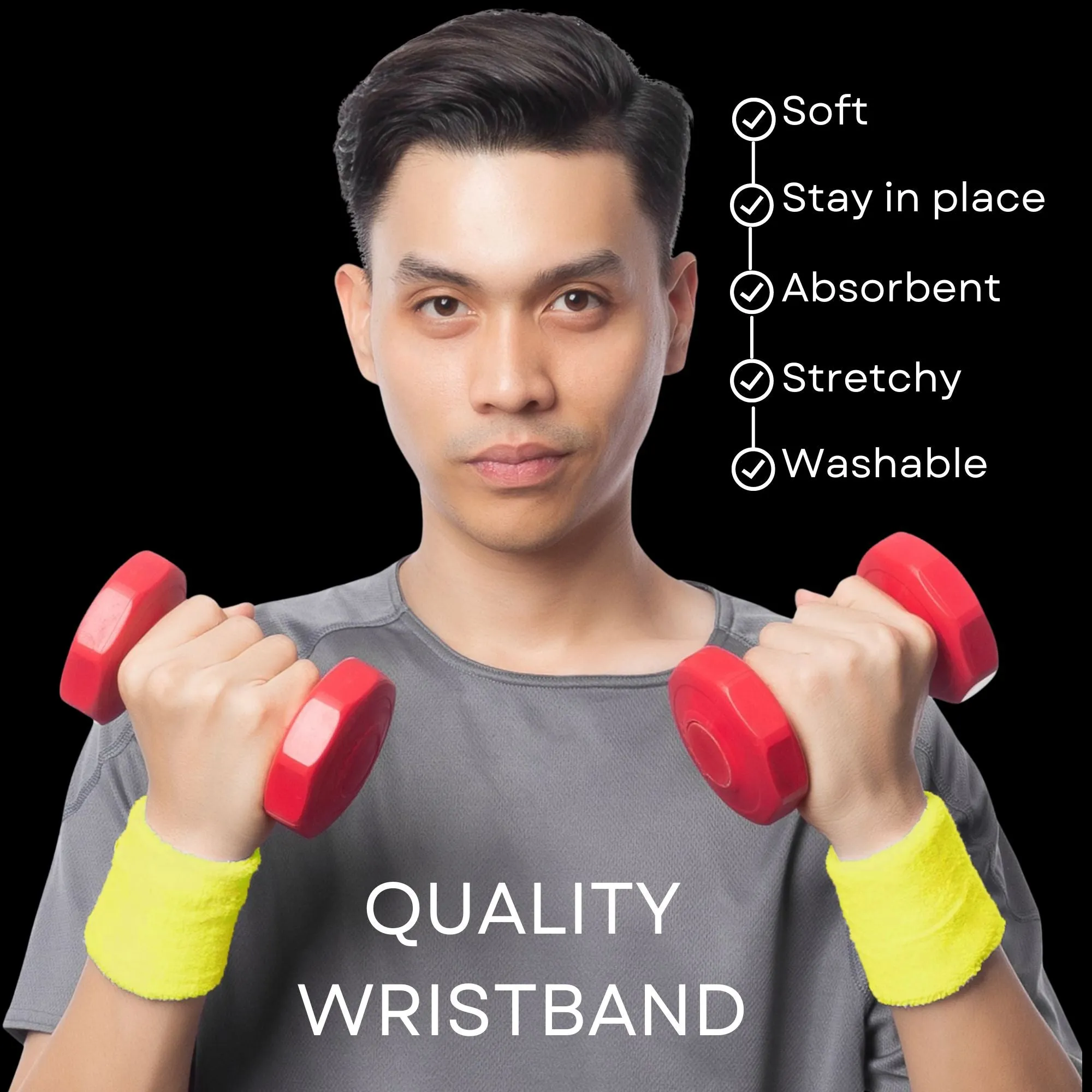 Yellow Wrist Sweatbands - 2 Pack