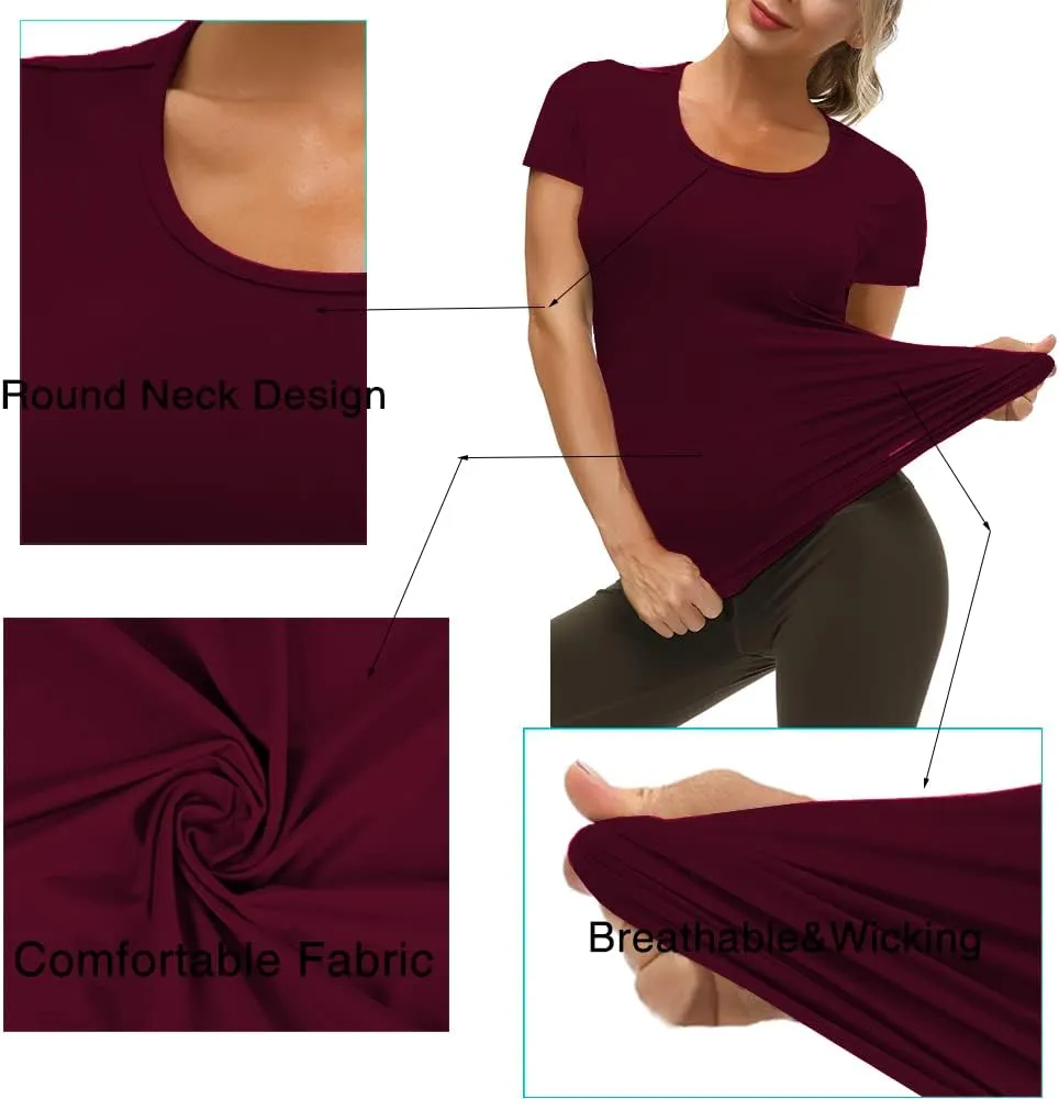 Yige Women's Short Sleeves Running Athletic Shirt Moisture Wicking Tops Crewneck Tee