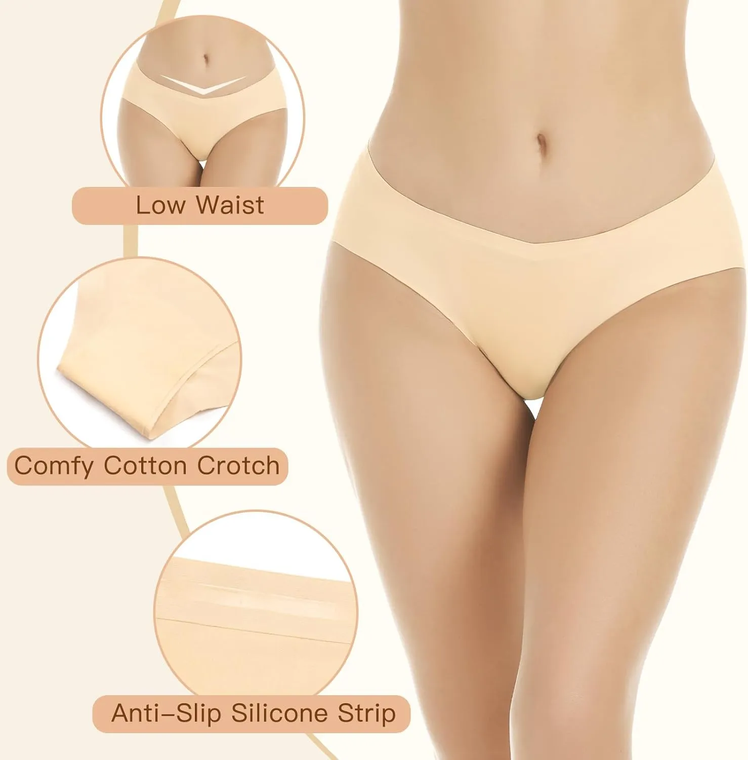 Yilanmy Seamless Underwear for Women No Show Panties Invisibles Briefs V Cut Soft Stretch Bikini 4 Pack