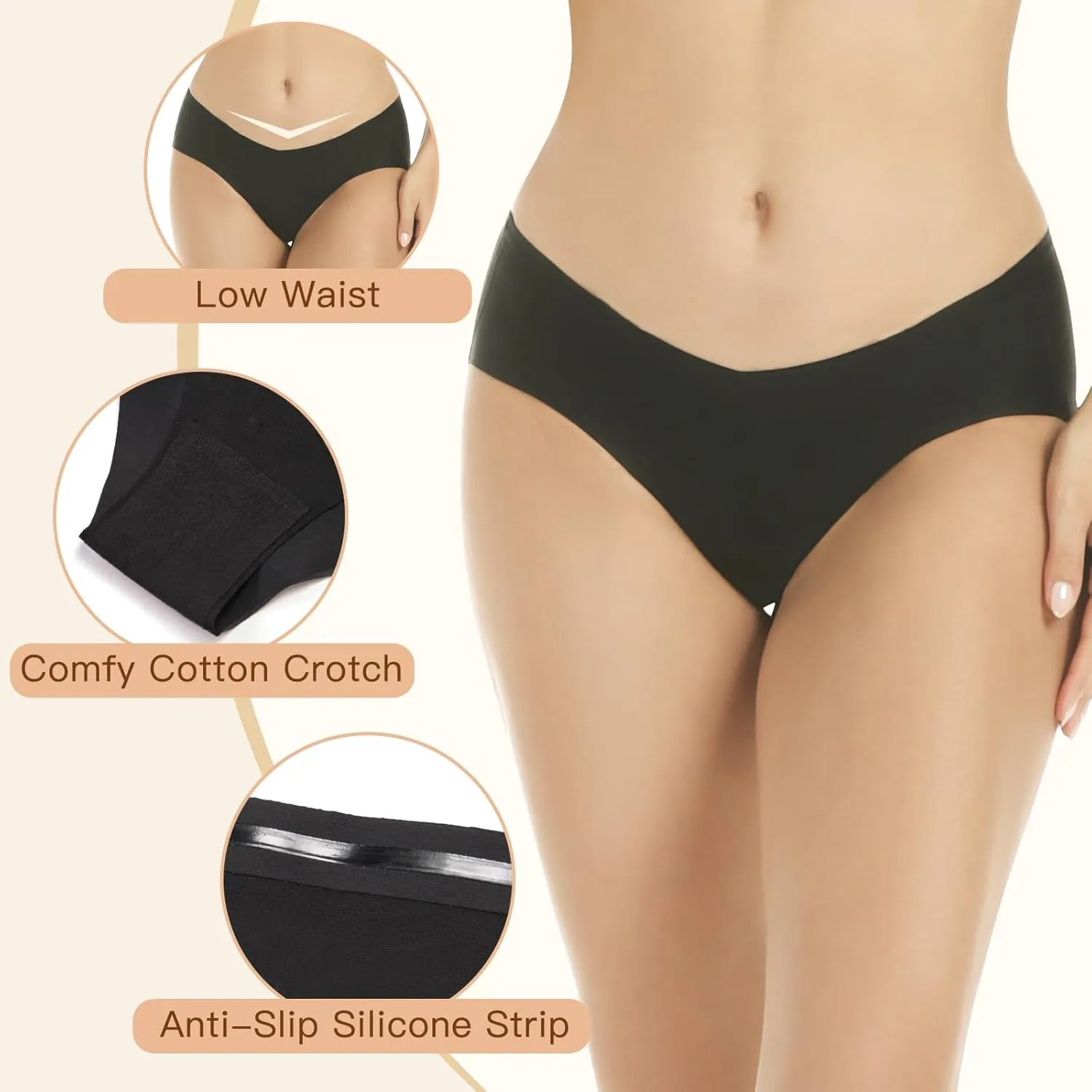 Yilanmy Seamless Underwear for Women No Show Panties Invisibles Briefs V Cut Soft Stretch Bikini 4 Pack