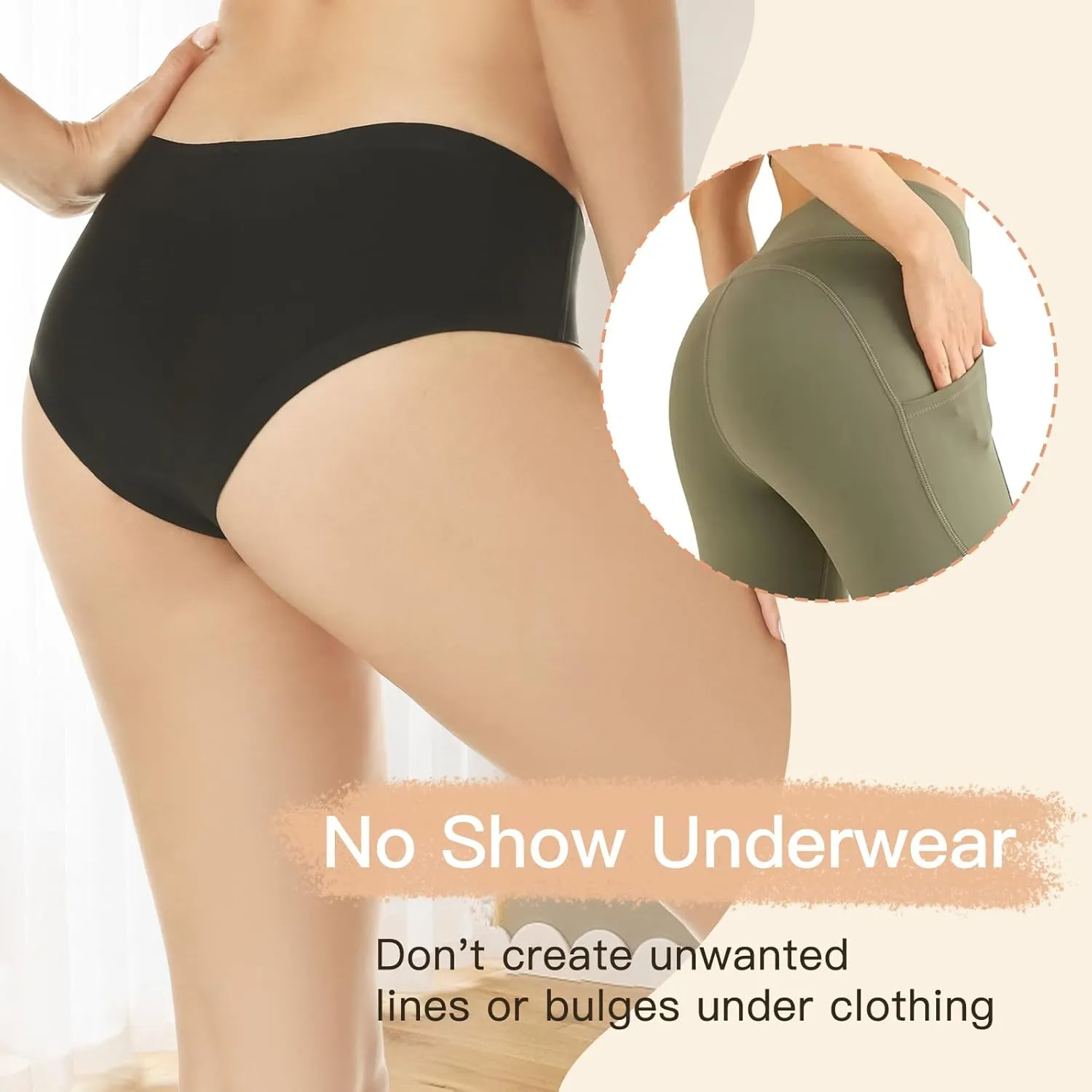 Yilanmy Seamless Underwear for Women No Show Panties Invisibles Briefs V Cut Soft Stretch Bikini 4 Pack