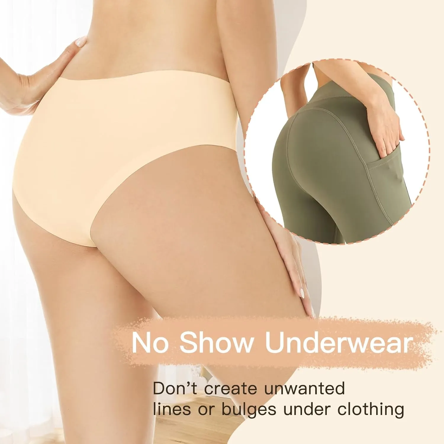 Yilanmy Seamless Underwear for Women No Show Panties Invisibles Briefs V Cut Soft Stretch Bikini 4 Pack