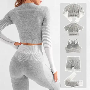 Yoga Fitness Set with Seamless Crop Top and High Waist Leggings