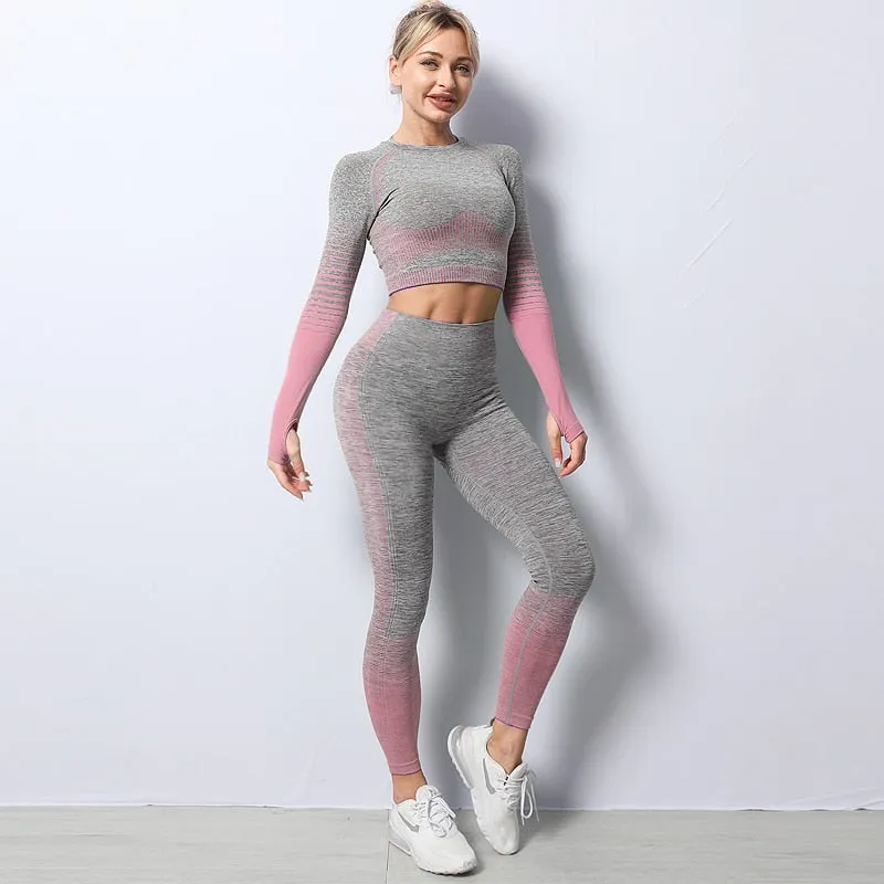 Yoga Fitness Set with Seamless Crop Top and High Waist Leggings