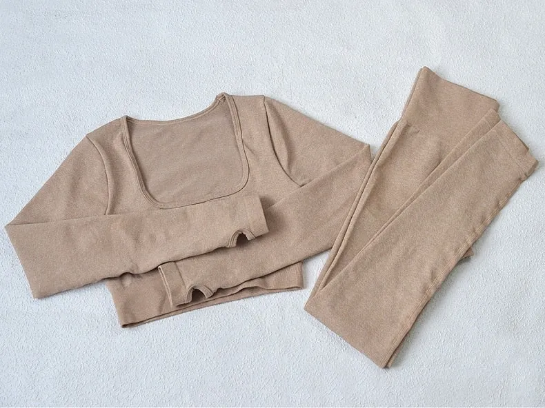 Yoga Set, Yoga Legging, Printed Workout Set Top and Legging, Long Sleeve in Pink and Beige / Blue and Green / Light Grey and Purple