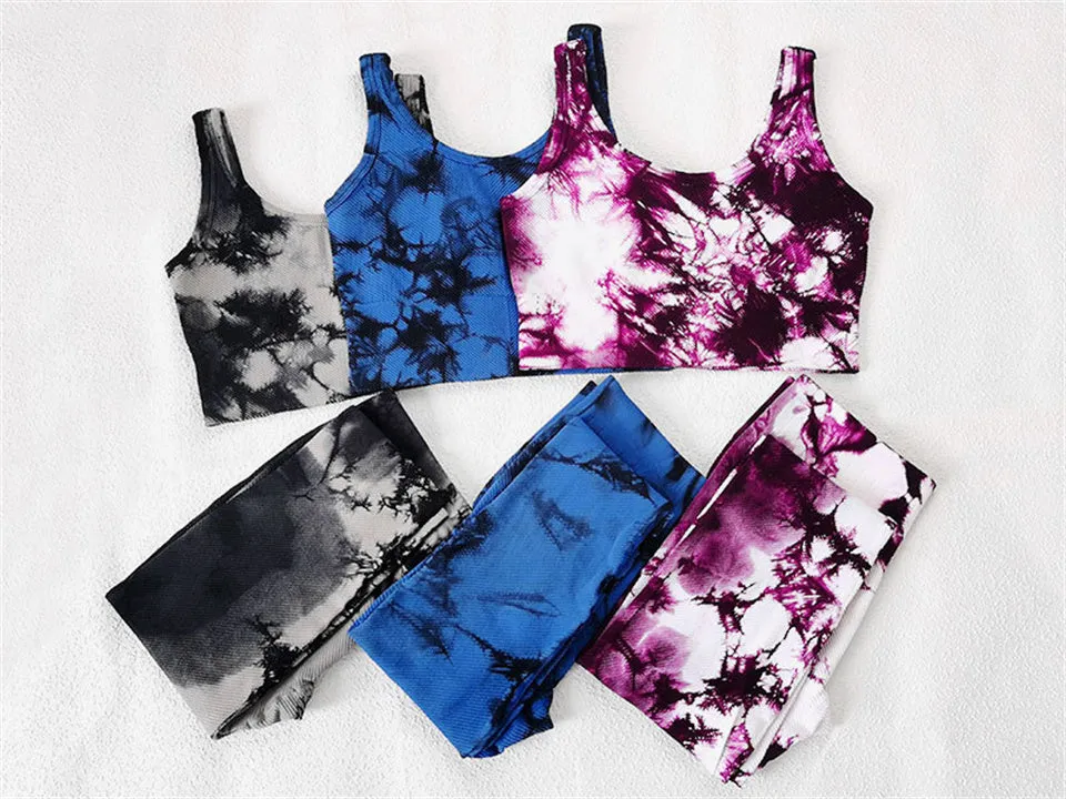 Yoga Set, Yoga Legging, Printed Workout Set Top and Legging, SmokeTie Dye in Red