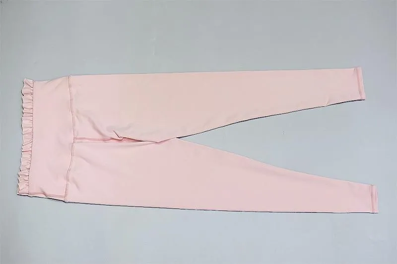 Yoga Set, Yoga Legging, Printed Workout Set Top and Legging, Sweet Ruffle Pink Milk