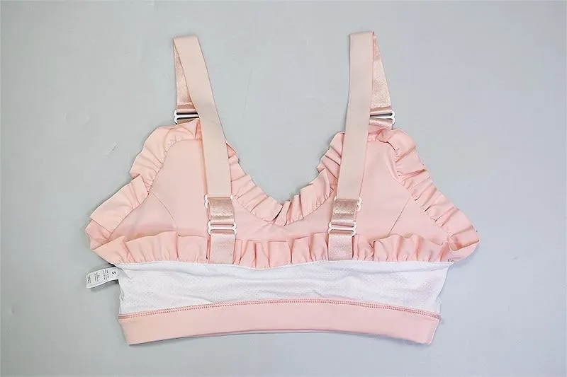Yoga Set, Yoga Legging, Printed Workout Set Top and Legging, Sweet Ruffle Pink Milk