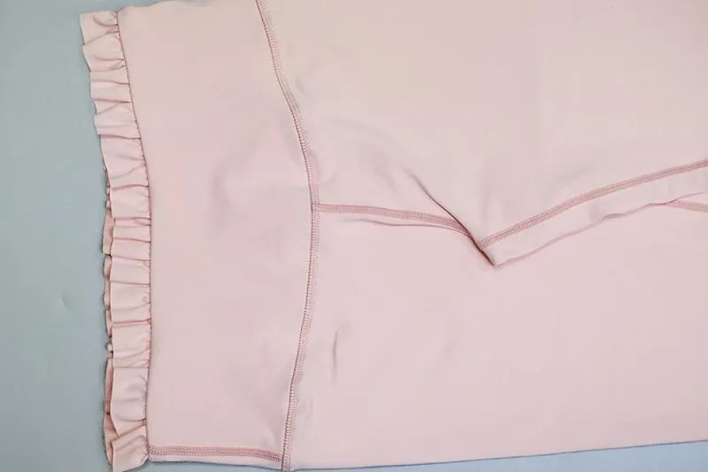 Yoga Set, Yoga Legging, Printed Workout Set Top and Legging, Sweet Ruffle Pink Milk
