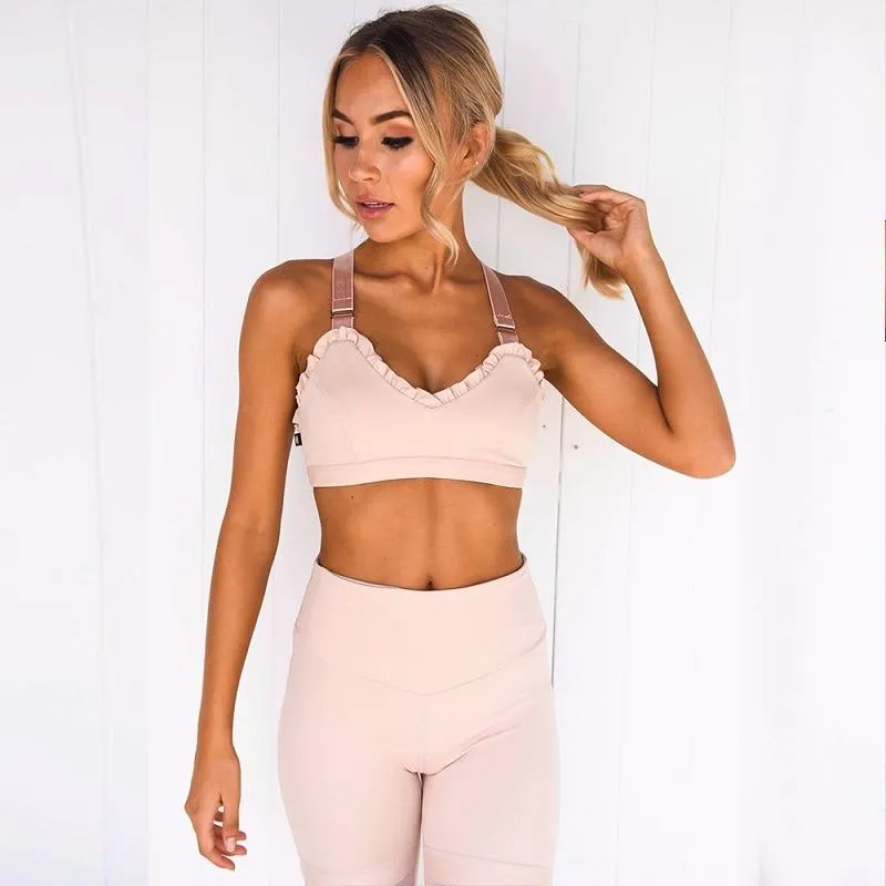 Yoga Set, Yoga Legging, Printed Workout Set Top and Legging, Sweet Ruffle Pink Milk
