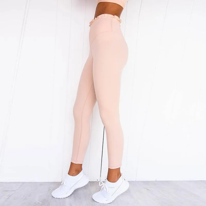 Yoga Set, Yoga Legging, Printed Workout Set Top and Legging, Sweet Ruffle Pink Milk