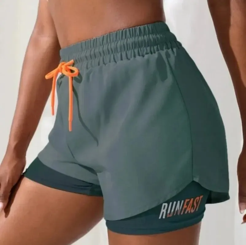 Yoga Shorts Women's High Rise  With Elastic Proximity Control Running Shorts, Fake Two Pieces Pants