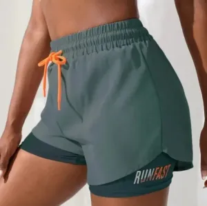 Yoga Shorts Women's High Rise  With Elastic Proximity Control Running Shorts, Fake Two Pieces Pants