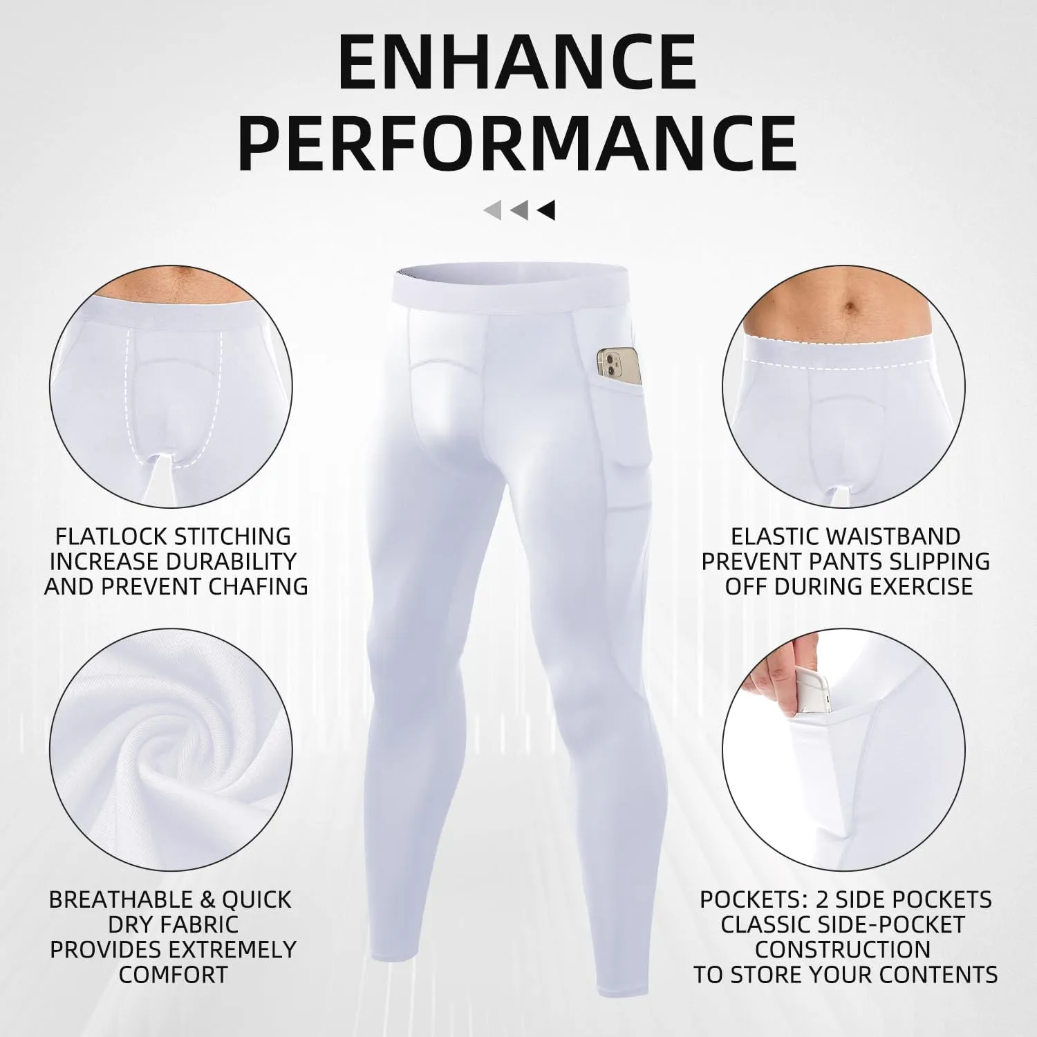 Yuerlian Fleece Lined Running Tights Men's Thermal Compression Pants Compression Baselayer Leggings with Pockets
