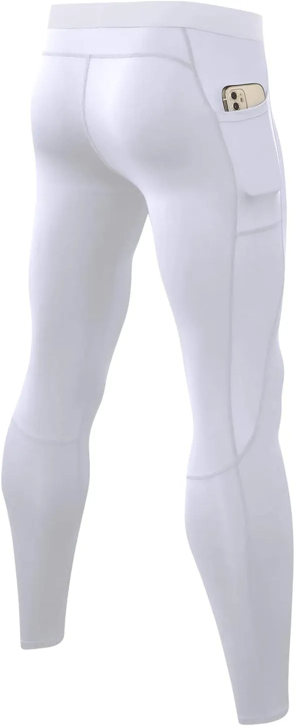 Yuerlian Fleece Lined Running Tights Men's Thermal Compression Pants Compression Baselayer Leggings with Pockets