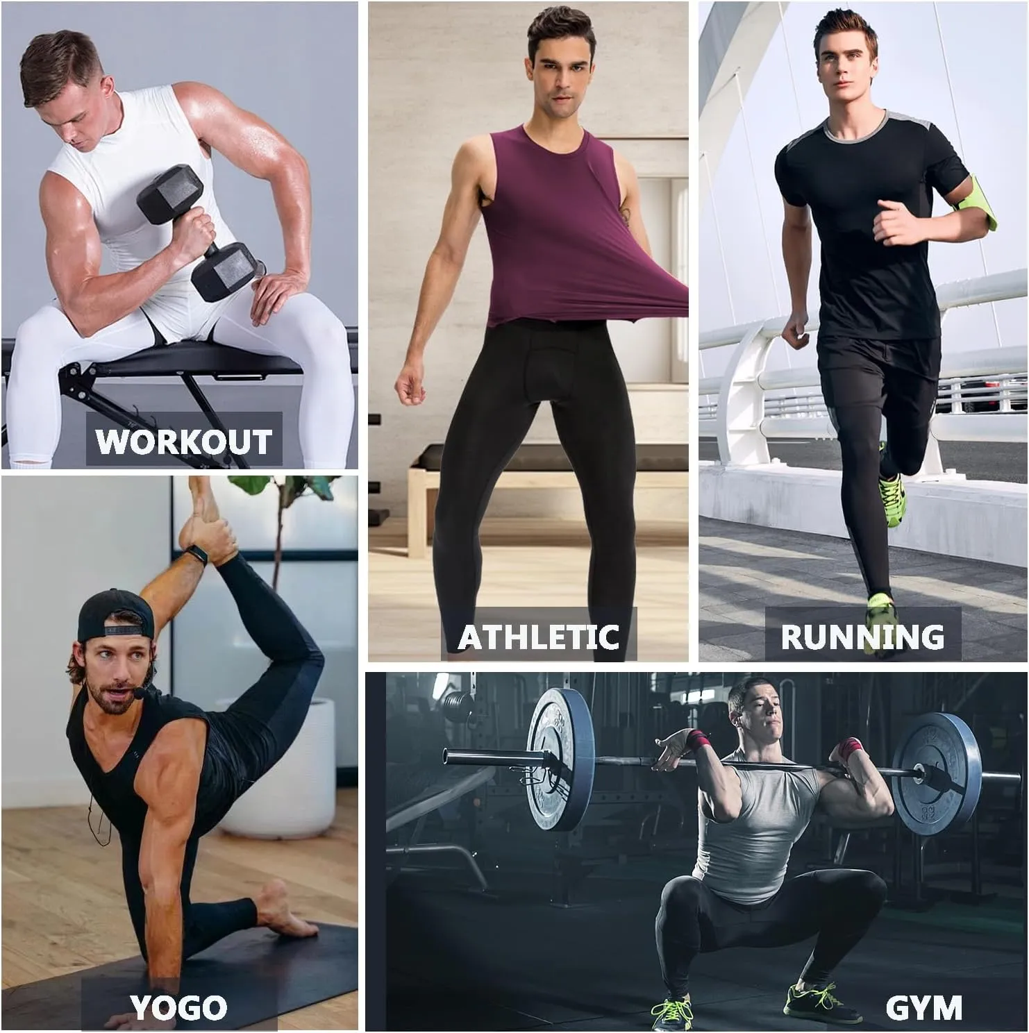 Yuerlian Fleece Lined Running Tights Men's Thermal Compression Pants Compression Baselayer Leggings with Pockets