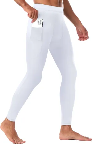 Yuerlian Fleece Lined Running Tights Men's Thermal Compression Pants Compression Baselayer Leggings with Pockets