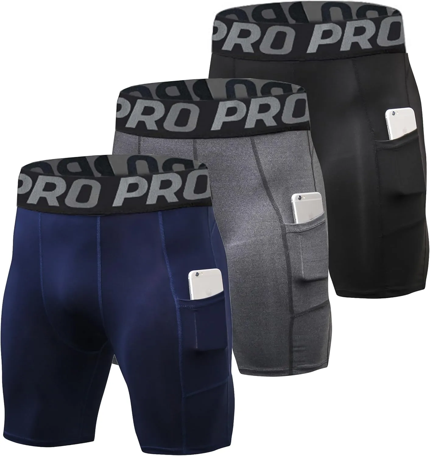 YUSHOW Mens Compression Shorts with Pocket Spandex Sports Running Quick Dry Shorts Compression Underwear for Men Athletic