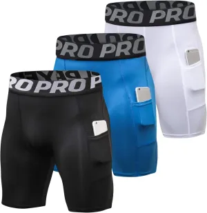 YUSHOW Mens Compression Shorts with Pocket Spandex Sports Running Quick Dry Shorts Compression Underwear for Men Athletic