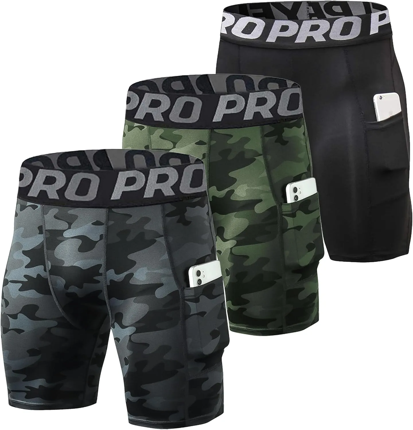 YUSHOW Mens Compression Shorts with Pocket Spandex Sports Running Quick Dry Shorts Compression Underwear for Men Athletic