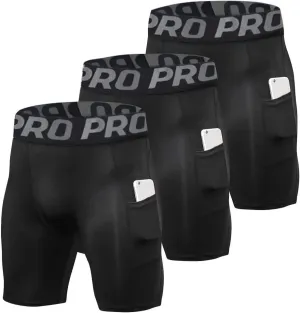 YUSHOW Mens Compression Shorts with Pocket Spandex Sports Running Quick Dry Shorts Compression Underwear for Men Athletic