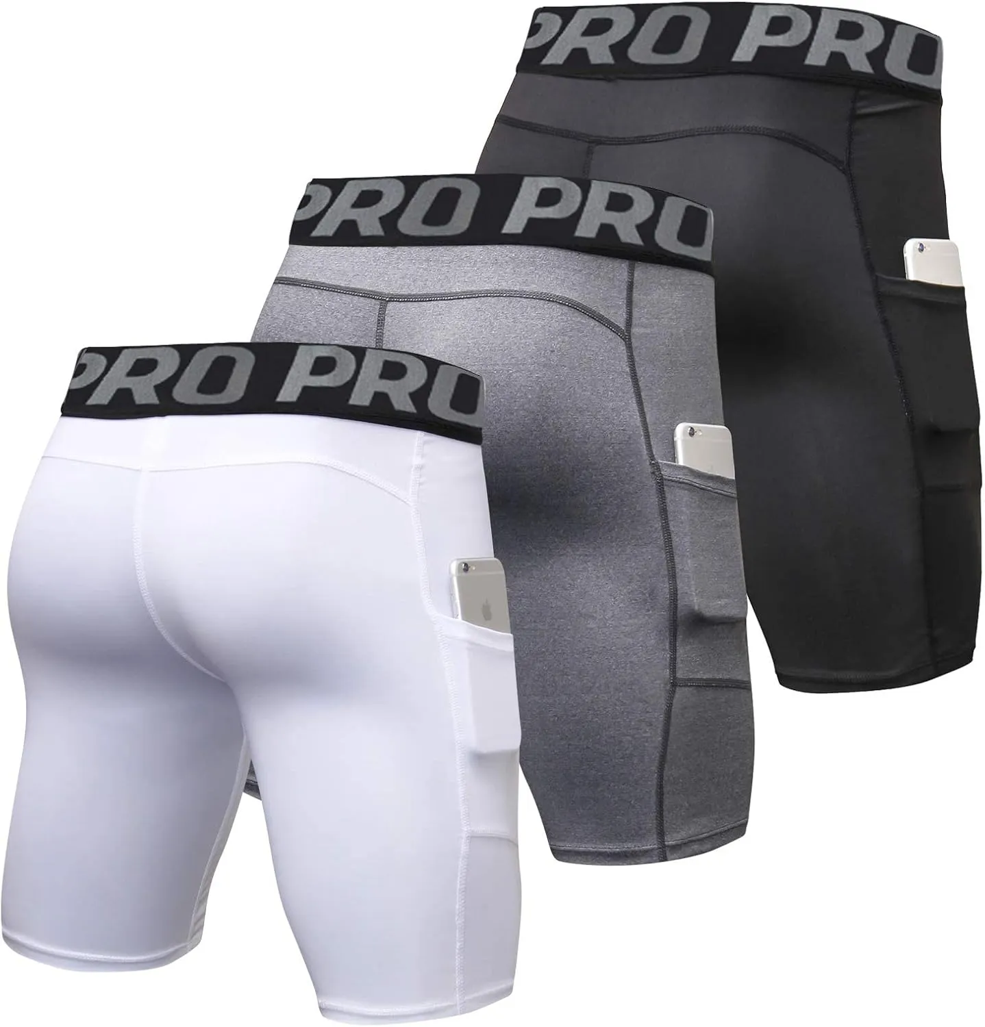 YUSHOW Mens Compression Shorts with Pocket Spandex Sports Running Quick Dry Shorts Compression Underwear for Men Athletic