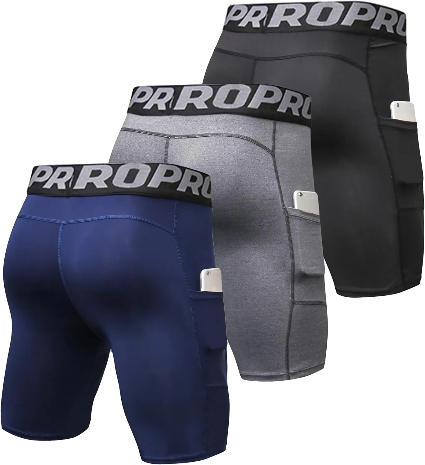 YUSHOW Mens Compression Shorts with Pocket Spandex Sports Running Quick Dry Shorts Compression Underwear for Men Athletic