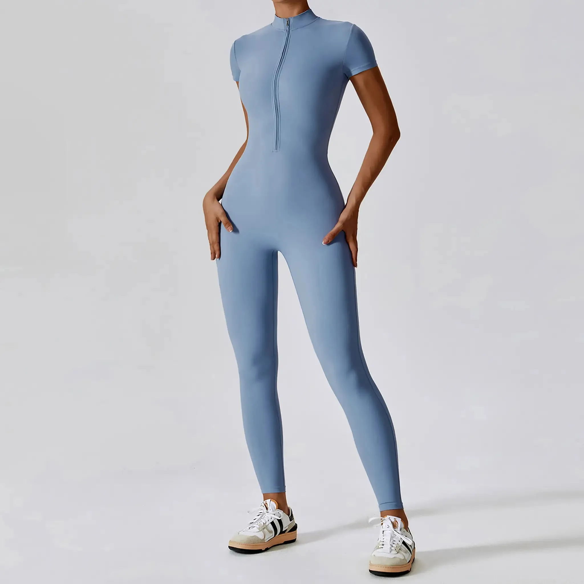 Zipper Short Sleeve Yoga Jumpsuit