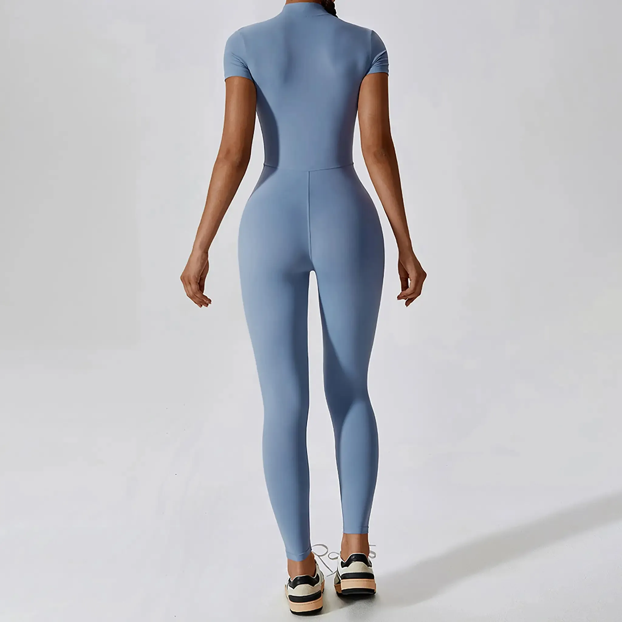 Zipper Short Sleeve Yoga Jumpsuit