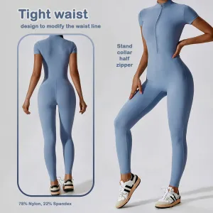 Zipper Short Sleeve Yoga Jumpsuit