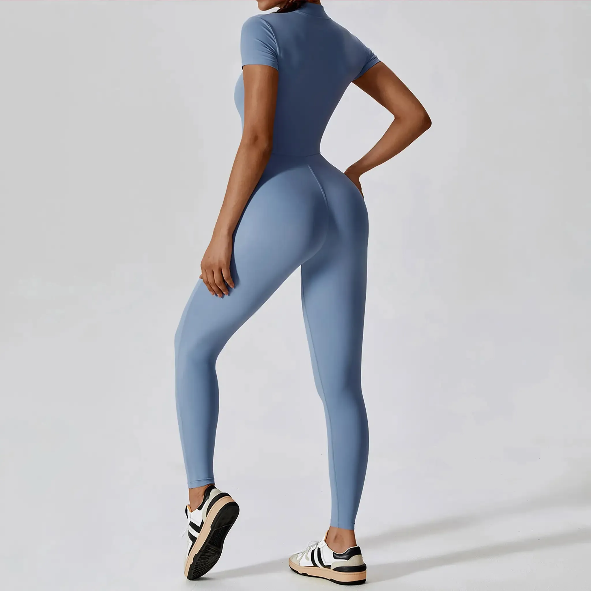 Zipper Short Sleeve Yoga Jumpsuit
